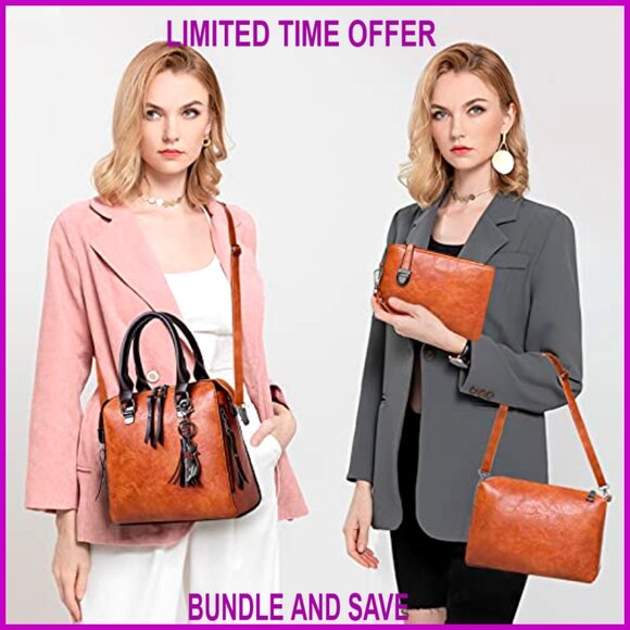PU Leather 4-Piece Handbag Set with Tote Shoulder Bag Clutch Wallet